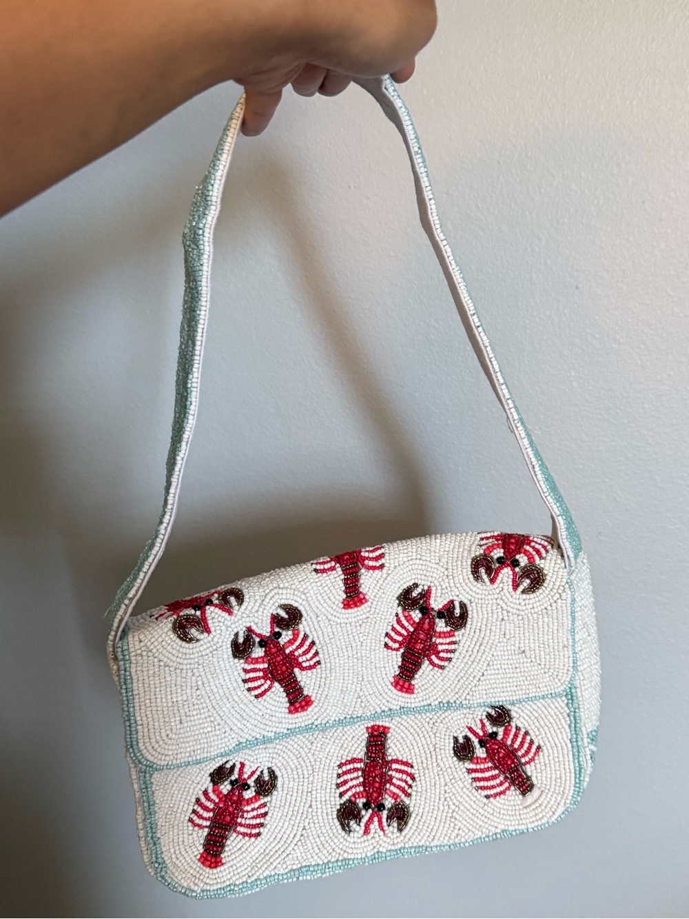 Beaded White Lobster Shoulder Bag